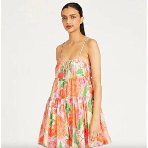 Amur Eriel Linen Blend Mini Dress Stripe Tropical Floral Womens Size 4